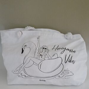 White 'Honeymoon Vibes' Canvas Tote Bag